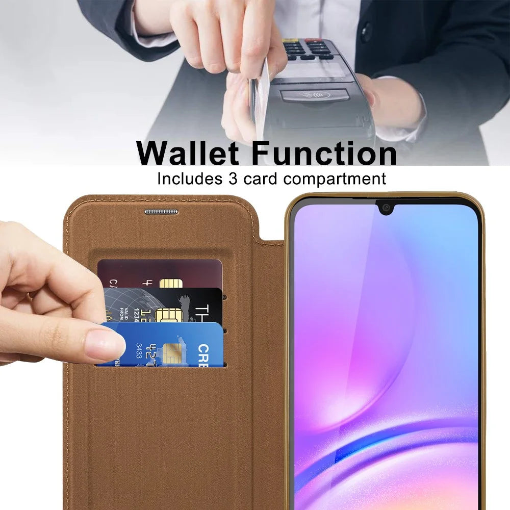 For Samsung Galaxy A05s 4G Case Card Slots Anti-Drop Leather Phone Cover Magnetic Case - Brown - 3