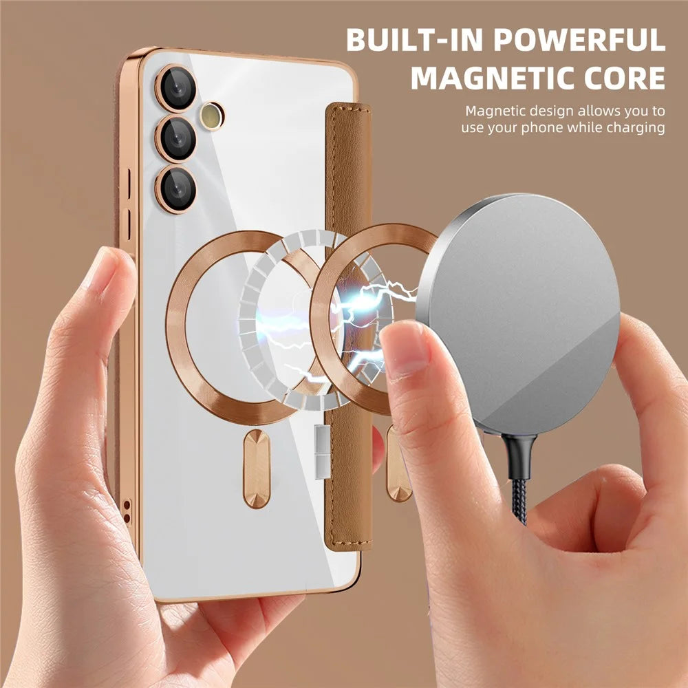 For Samsung Galaxy A05s 4G Case Card Slots Anti-Drop Leather Phone Cover Magnetic Case - Brown - 4