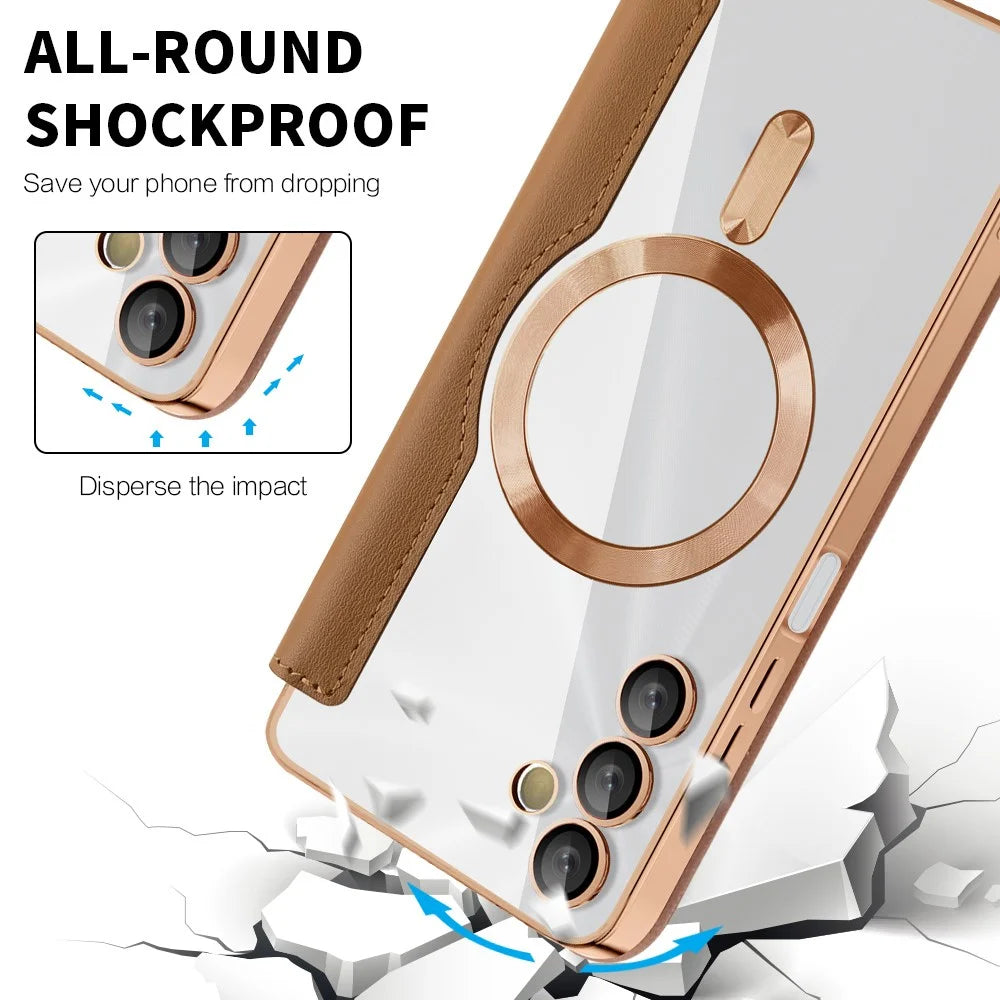 For Samsung Galaxy A05s 4G Case Card Slots Anti-Drop Leather Phone Cover Magnetic Case - Brown - 6