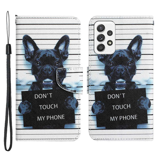 For Samsung Galaxy A52 4G / 5G / A52s 5G Pattern Printing Stand Wallet Cover Cross Texture PU Leather Anti-drop Phone Case - Don't Touch My Phone - 1