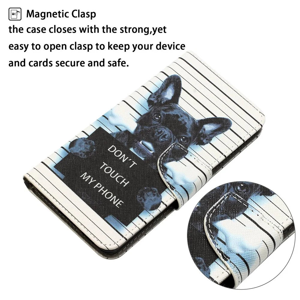 For Samsung Galaxy A52 4G / 5G / A52s 5G Pattern Printing Stand Wallet Cover Cross Texture PU Leather Anti-drop Phone Case - Don't Touch My Phone - 4