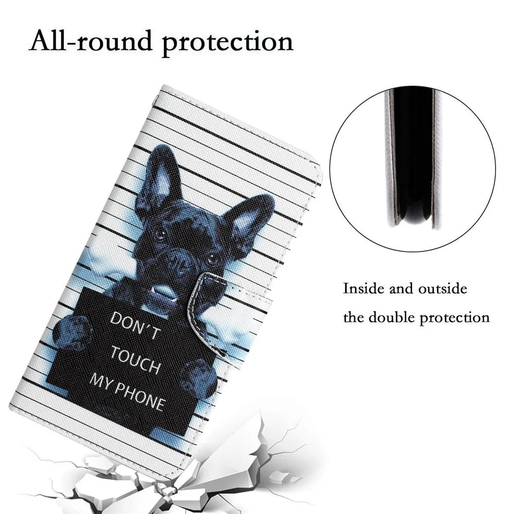 For Samsung Galaxy A52 4G / 5G / A52s 5G Pattern Printing Stand Wallet Cover Cross Texture PU Leather Anti-drop Phone Case - Don't Touch My Phone - 5