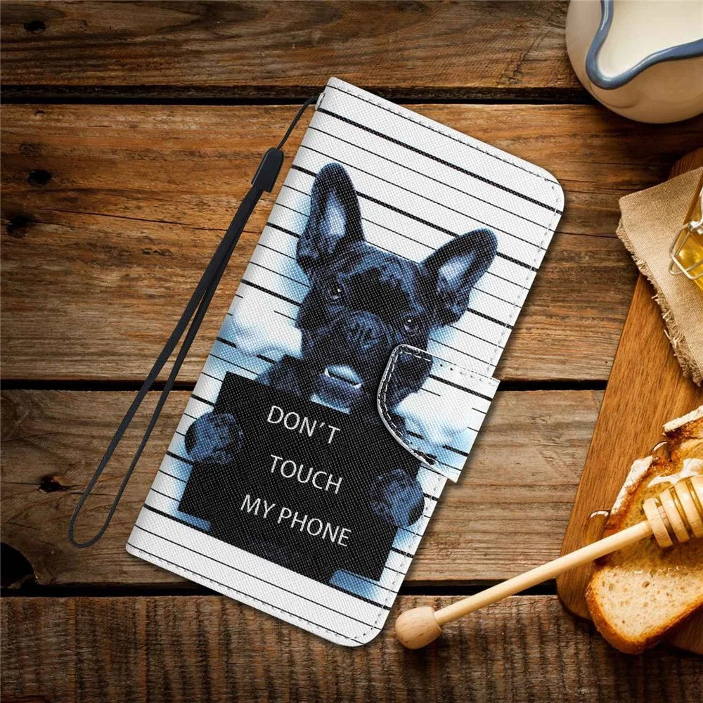 For Samsung Galaxy A52 4G / 5G / A52s 5G Pattern Printing Stand Wallet Cover Cross Texture PU Leather Anti-drop Phone Case - Don't Touch My Phone - 6