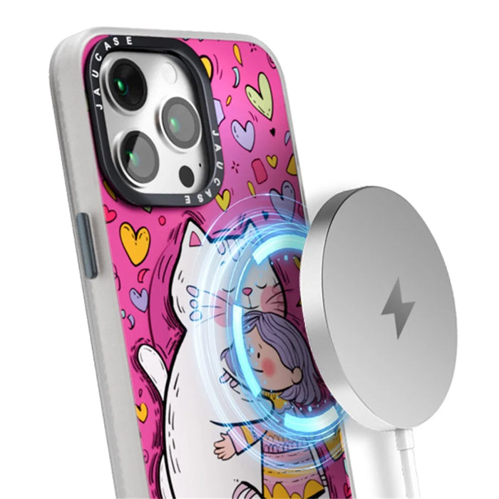 JAUCASE For iPhone 15 Pro Max Compatible with MagSafe Phone Case Cartoon Cat PC+TPU Cover - Pink - 2