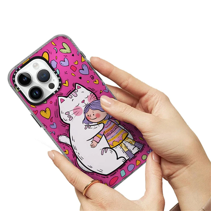JAUCASE For iPhone 15 Pro Max Compatible with MagSafe Phone Case Cartoon Cat PC+TPU Cover - Pink - 4