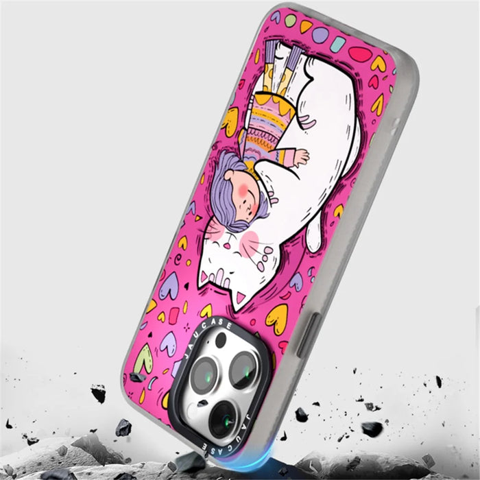 JAUCASE For iPhone 15 Pro Max Compatible with MagSafe Phone Case Cartoon Cat PC+TPU Cover - Pink - 6