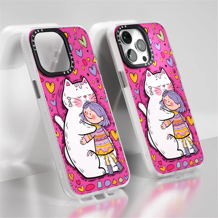 JAUCASE For iPhone 15 Pro Max Compatible with MagSafe Phone Case Cartoon Cat PC+TPU Cover - Pink - 7