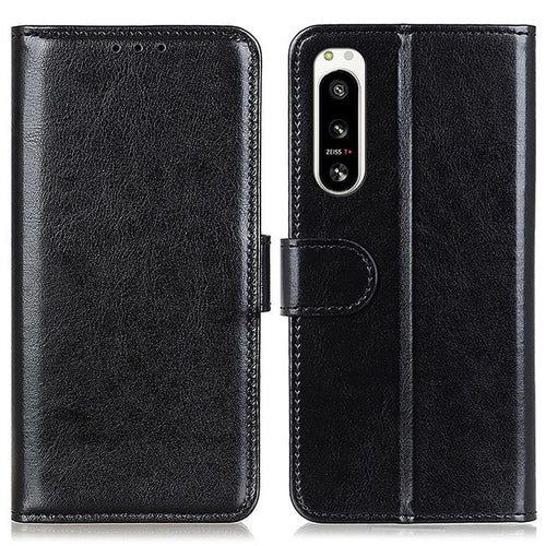 For Sony Xperia 5 IV 5G Flip Phone Case Crazy Horse Texture Wallet Stand Leather Phone Shell - Black - 1