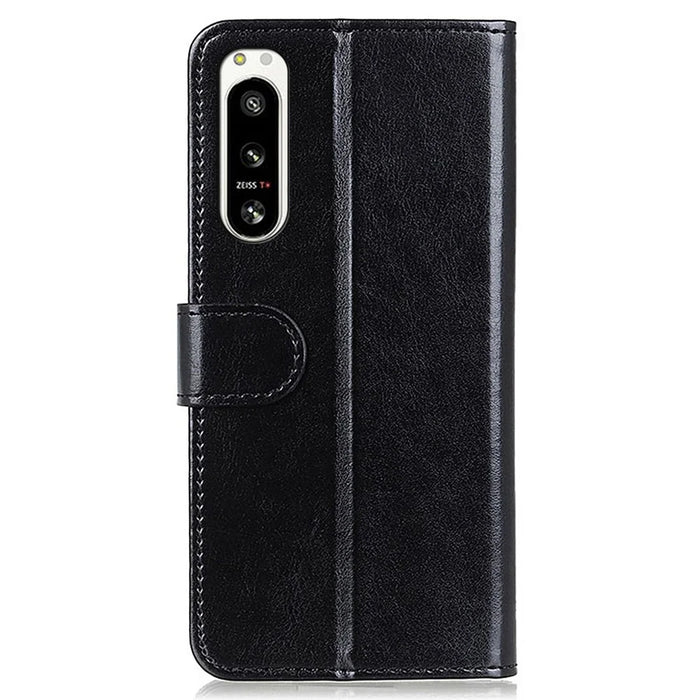 For Sony Xperia 5 IV 5G Flip Phone Case Crazy Horse Texture Wallet Stand Leather Phone Shell - Black - 7