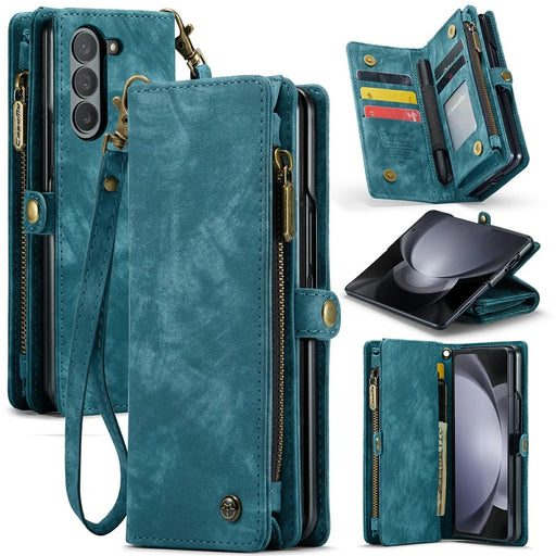For Samsung Galaxy Z Fold6 5G Phone Cases CASEME 008 Leather Cover with Detachable Wallet and Strap - Blue - 1