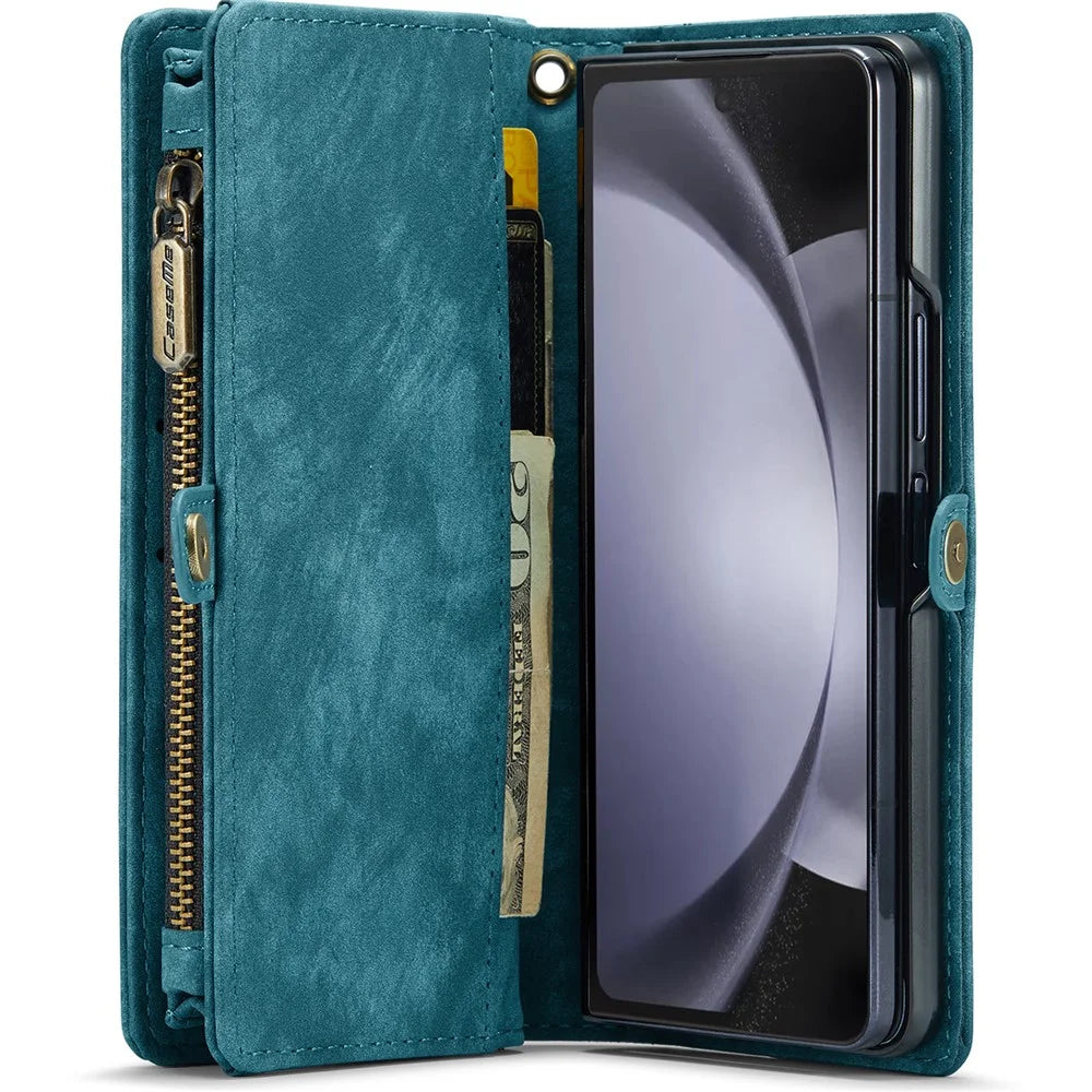 For Samsung Galaxy Z Fold6 5G Phone Cases CASEME 008 Leather Cover with Detachable Wallet and Strap - Blue - 3
