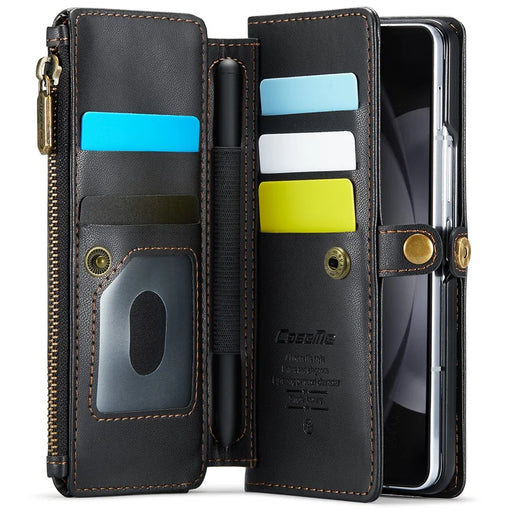For Samsung Galaxy Z Fold6 5G Leather Case CASEME C36 Zipper Multiple Card Slots Phone Cover with Straps -  Black - 2