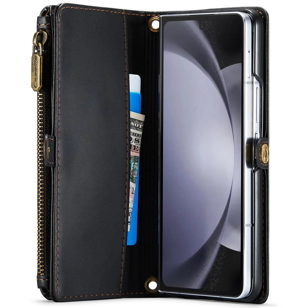 For Samsung Galaxy Z Fold6 5G Leather Case CASEME C36 Zipper Multiple Card Slots Phone Cover with Straps -  Black - 3