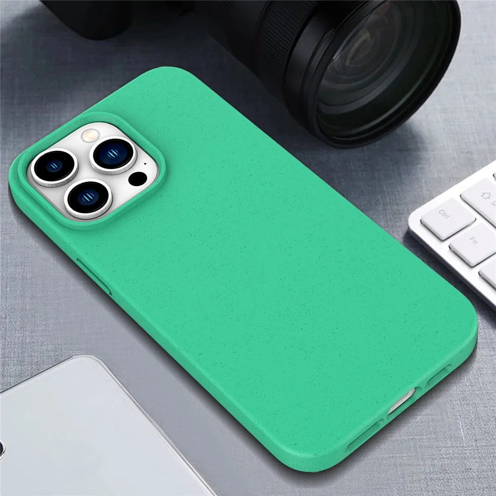 For iPhone 16 Pro Max Case Compostable Phone Cover Made Of TPU and Wheat Straw - Cyan - 6