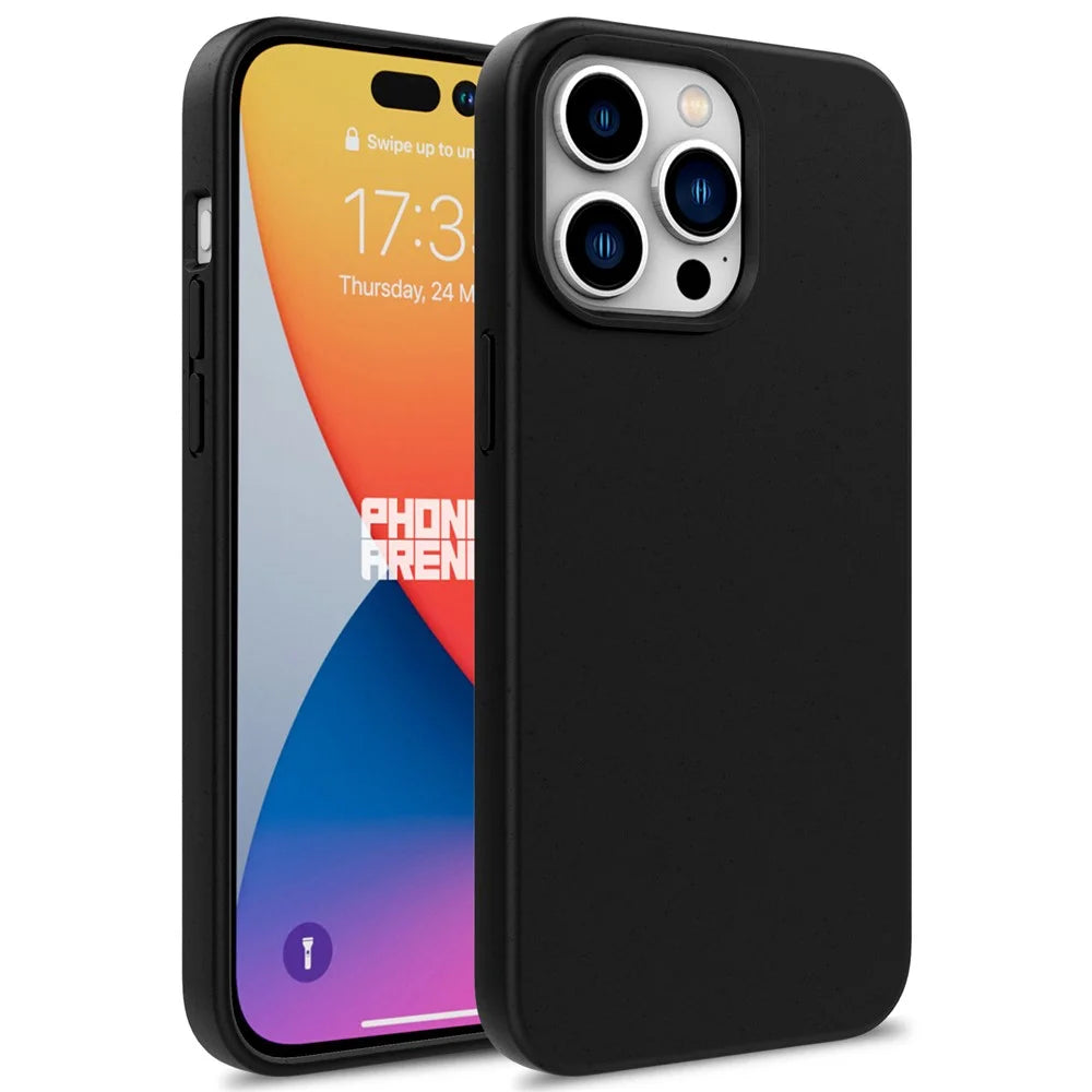 For iPhone 16 Pro Case Wheat Straw TPU Biodegradable Plant Phone Cover - Black - 1