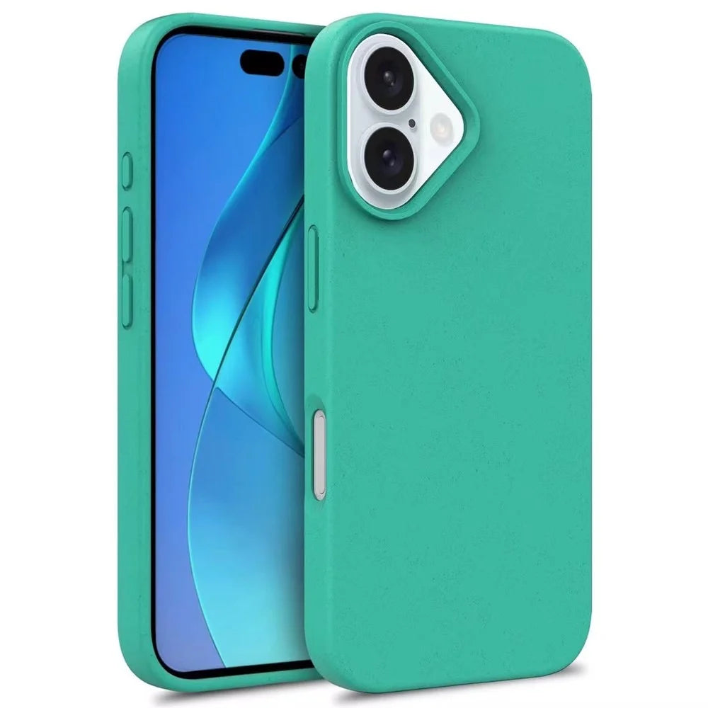 For iPhone 16 Case Biodegradable Wheat Straw TPU Phone Cover Eco Friendly Zero Waste - Cyan - 1