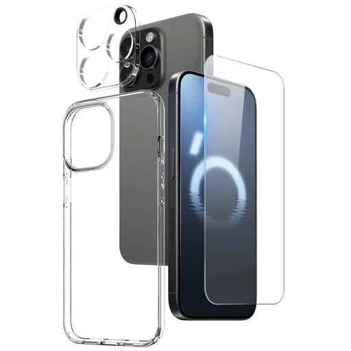 NORTHJO for iPhone 16 Pro Max TPU Clear Phone Case with Tempered Glass Screen Protector and Lens Film - 1