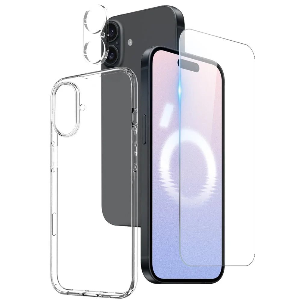 NORTHJO for iPhone 16 TPU Phone Case with Front Screen Protector and Lens Film 3 in 1 Accessories Set - 1