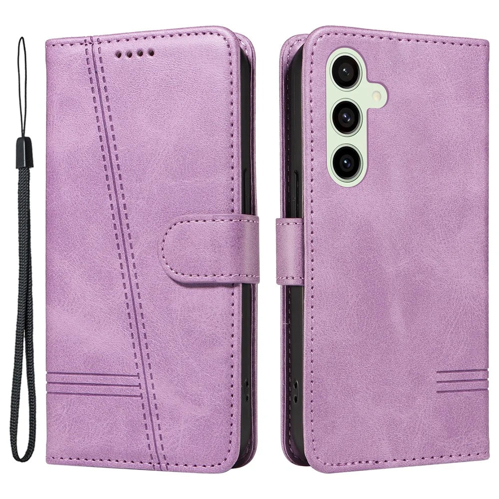 For Samsung Galaxy S24 FE Case PU Leather Wallet Card Slots Phone Cover - Light Purple - 1