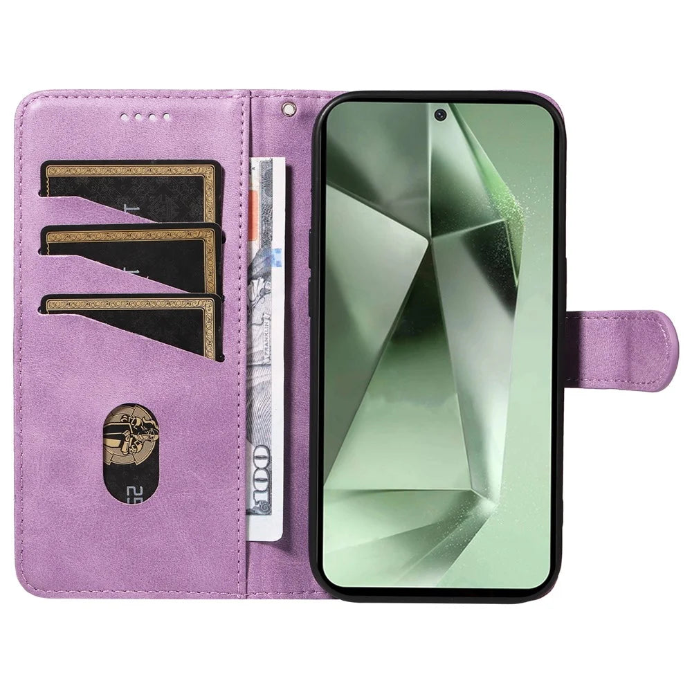 For Samsung Galaxy S24 FE Case PU Leather Wallet Card Slots Phone Cover - Light Purple - 2