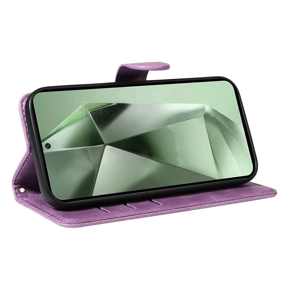 For Samsung Galaxy S24 FE Case PU Leather Wallet Card Slots Phone Cover - Light Purple - 3