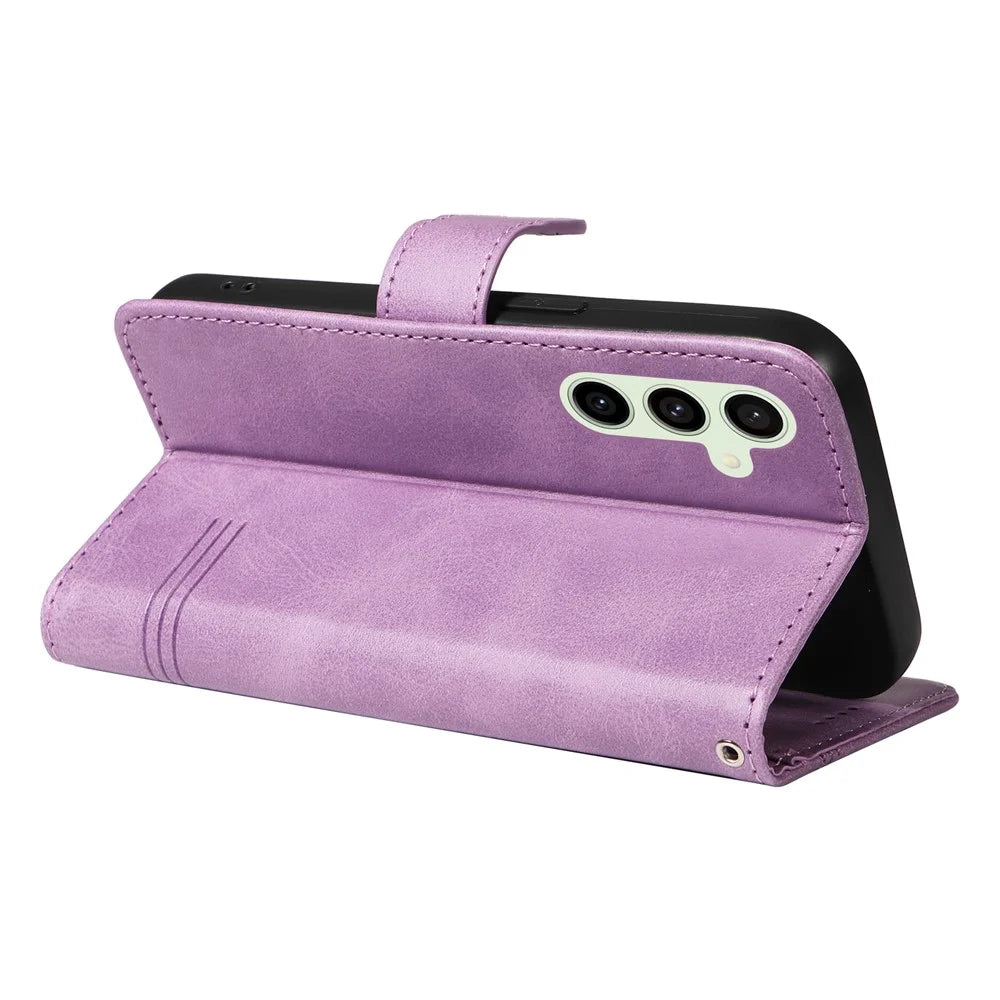 For Samsung Galaxy S24 FE Case PU Leather Wallet Card Slots Phone Cover - Light Purple - 4
