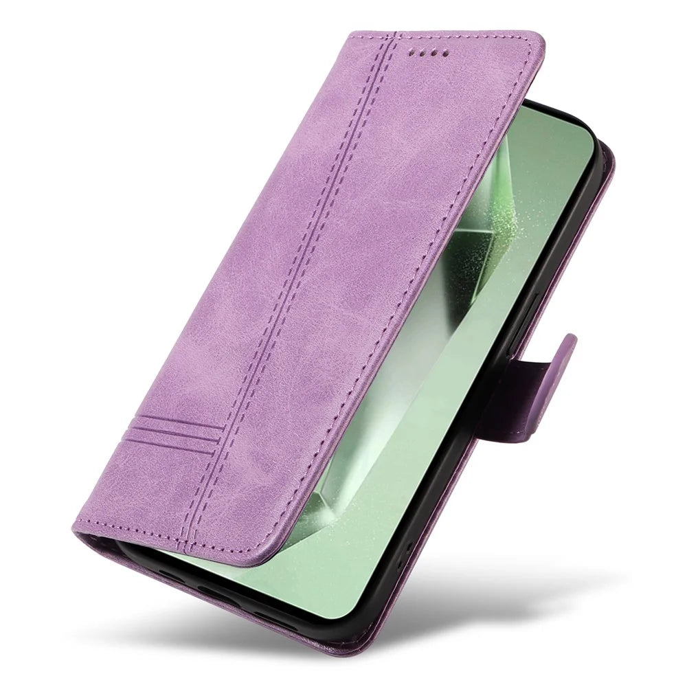 For Samsung Galaxy S24 FE Case PU Leather Wallet Card Slots Phone Cover - Light Purple - 5
