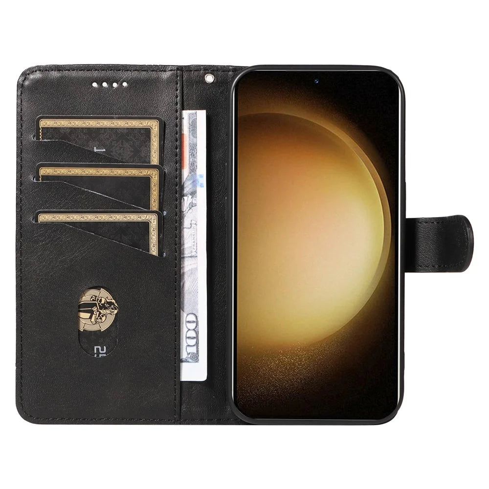 For Samsung Galaxy S23 Case Wallet Flip Leather Phone Cover T-Shaped Lines - Black - 2