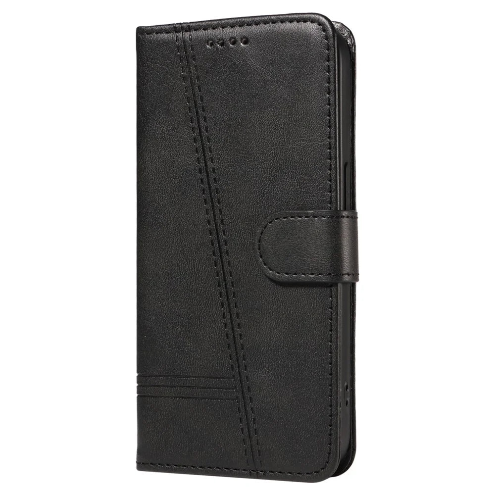 For Samsung Galaxy S23 Case Wallet Flip Leather Phone Cover T-Shaped Lines - Black - 6