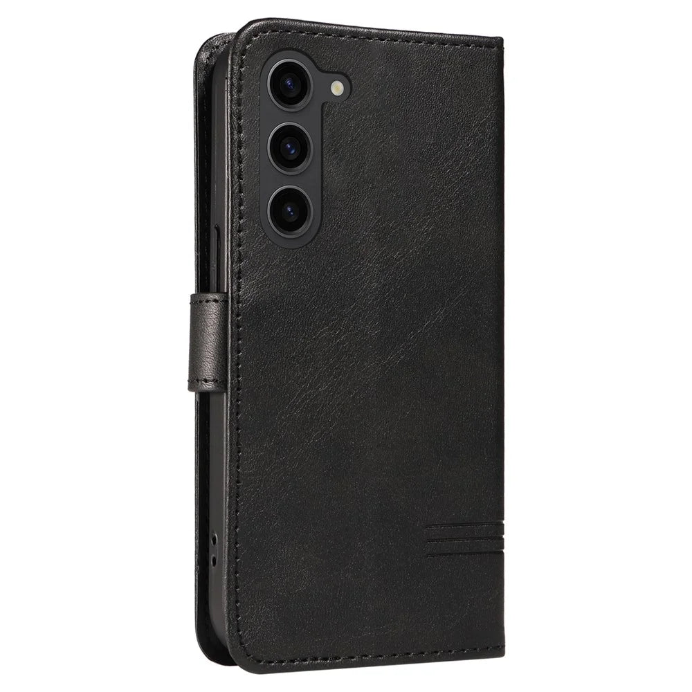 For Samsung Galaxy S23 Case Wallet Flip Leather Phone Cover T-Shaped Lines - Black - 7