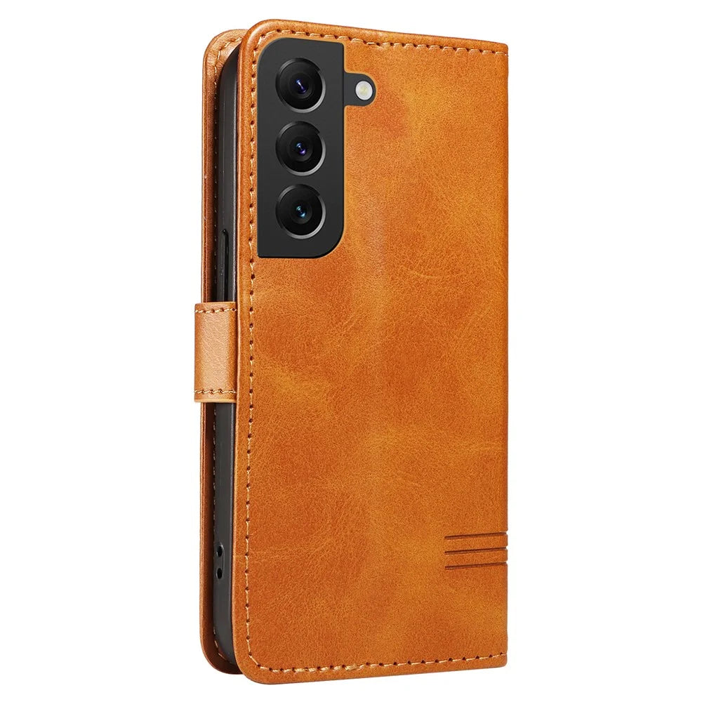 For Samsung Galaxy S21 FE 5G Case Imprinting Lines Wallet Leather Phone Cover - Yellow - 7