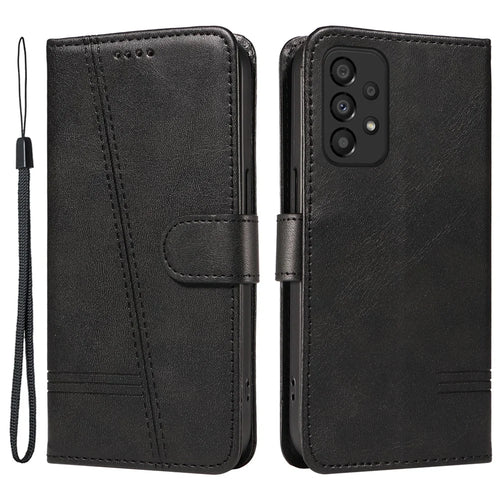 For Samsung Galaxy A53 5G Wallet Case T-Shaped Lines Leather Phone Cover - Black - 1