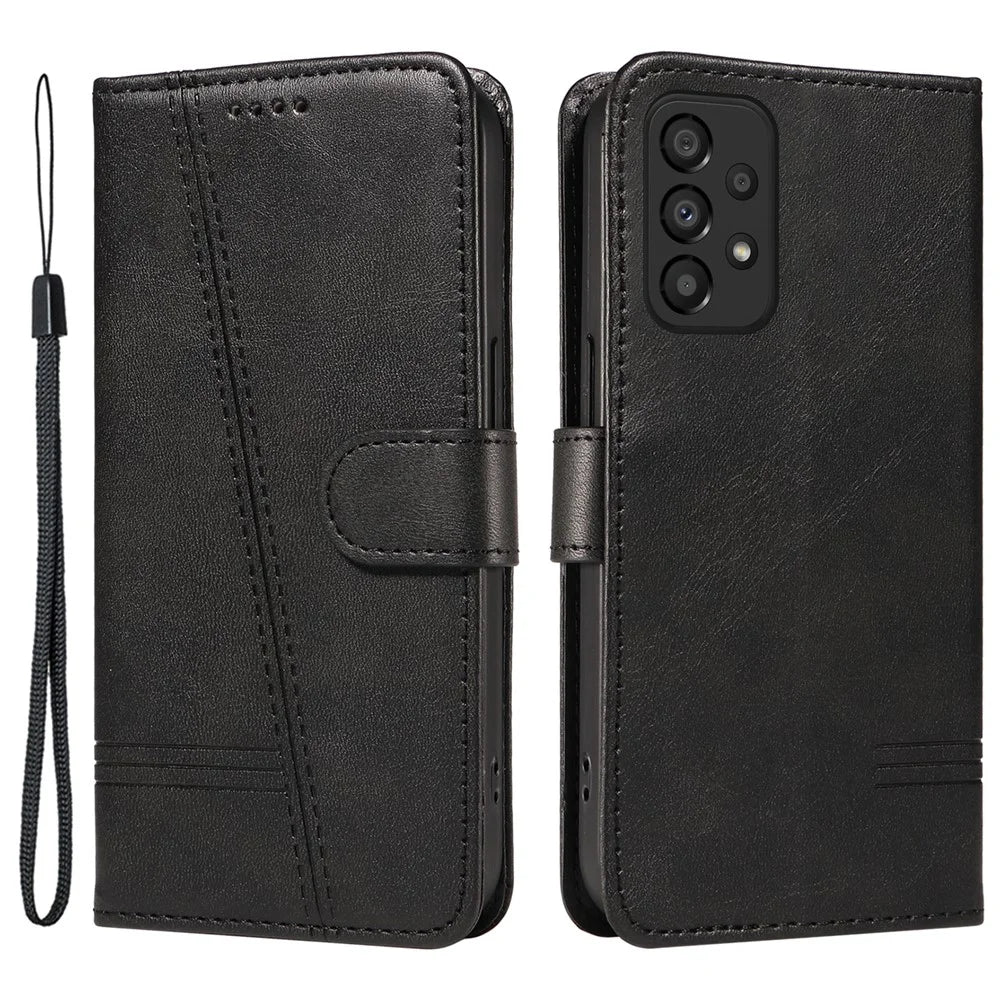 For Samsung Galaxy A53 5G Wallet Case T-Shaped Lines Leather Phone Cover - Black - 1