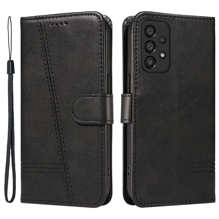 For Samsung Galaxy A53 5G Wallet Case T-Shaped Lines Leather Phone Cover - Black - 1
