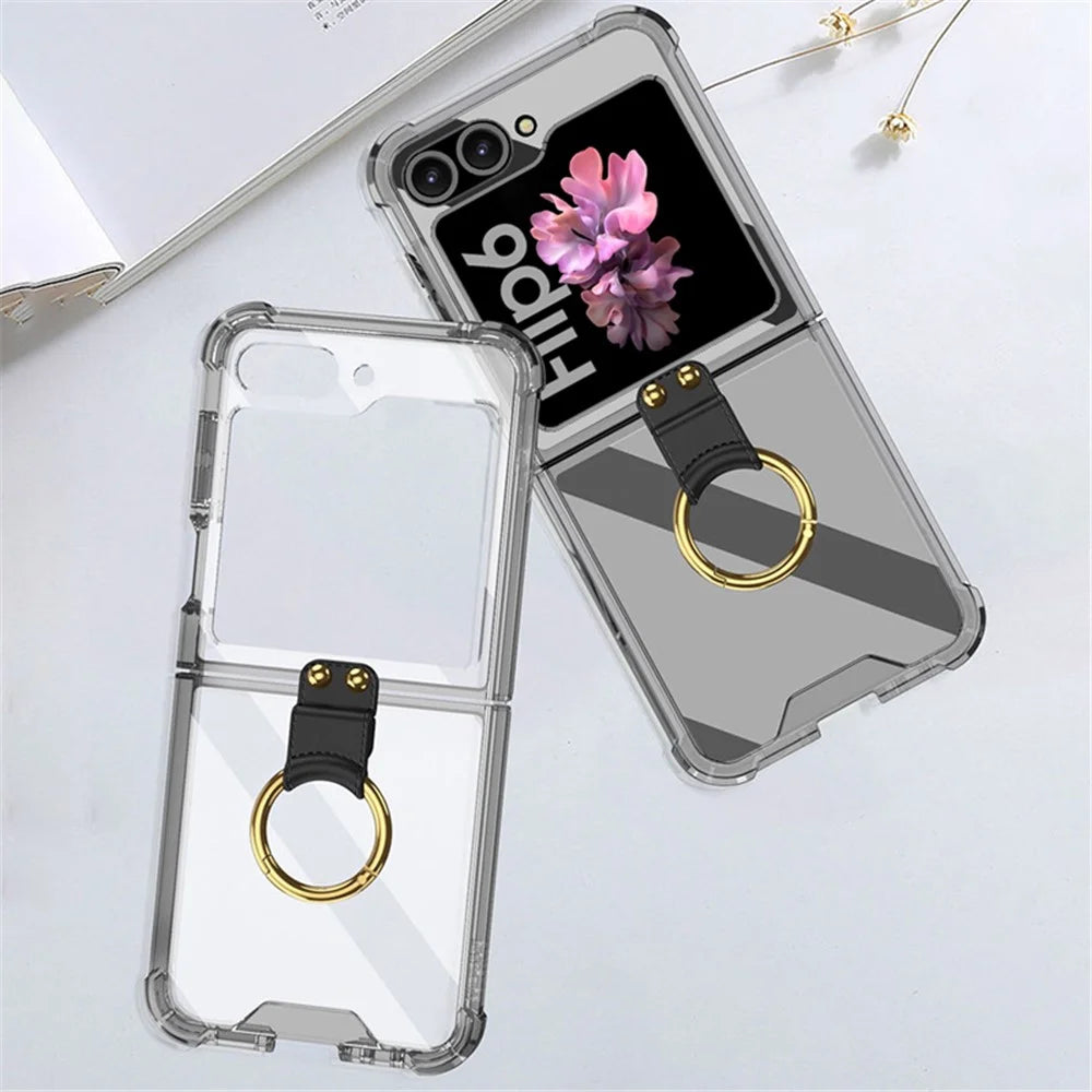 GKK For Samsung Galaxy Z Flip7 FE 5G / Z Flip6 5G Case Ring Holder Kickstand TPU Phone Cover - Transparent Black - 2