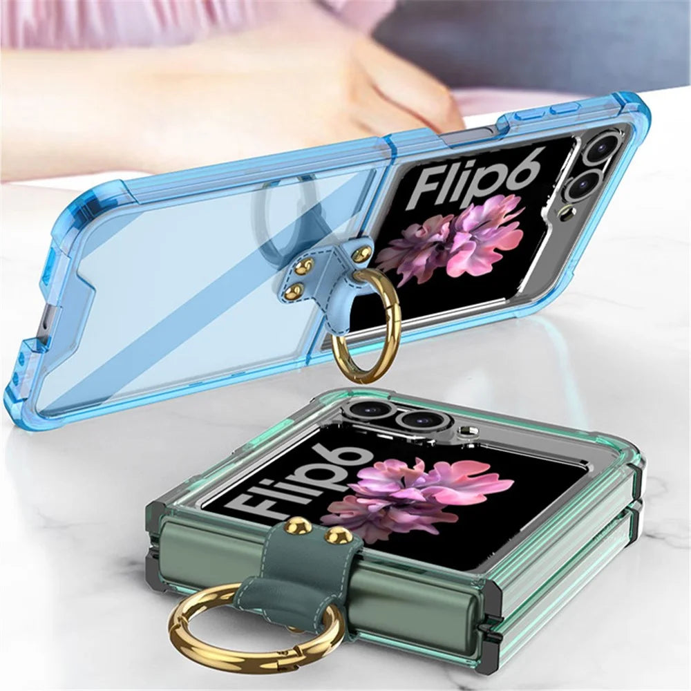 GKK For Samsung Galaxy Z Flip7 FE 5G / Z Flip6 5G Case Ring Holder Kickstand TPU Phone Cover - Transparent Black - 4