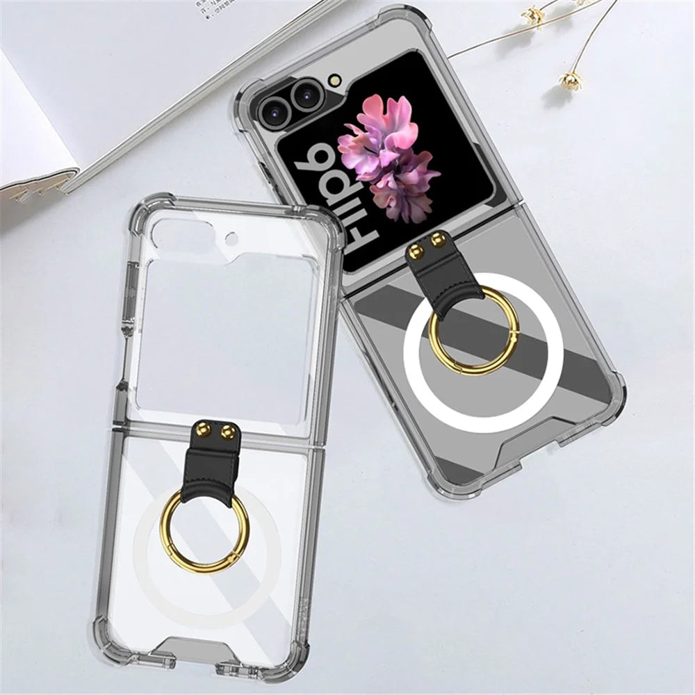 GKK For Samsung Galaxy Z Flip7 FE 5G / Z Flip6 5G Case Ring Kickstand TPU Phone Cover Magnetic Case - Transparent Black - 2