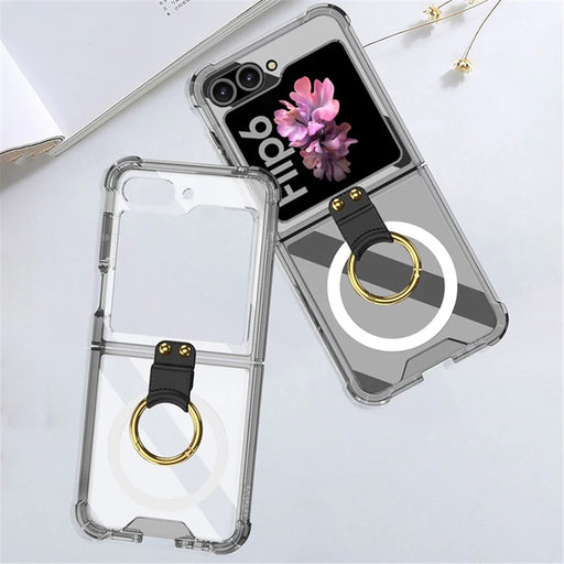 GKK For Samsung Galaxy Z Flip7 FE 5G / Z Flip6 5G Case Ring Kickstand TPU Phone Cover Magnetic Case - Transparent Black - 2