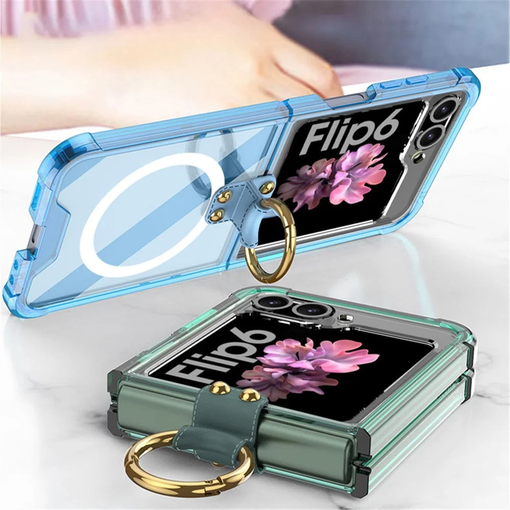 GKK For Samsung Galaxy Z Flip7 FE 5G / Z Flip6 5G Case Ring Kickstand TPU Phone Cover Magnetic Case - Transparent Black - 4