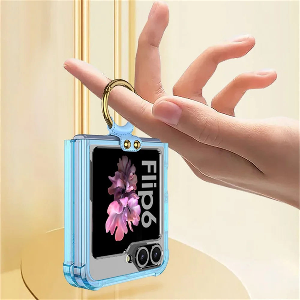 GKK For Samsung Galaxy Z Flip7 FE 5G / Z Flip6 5G Case Ring Kickstand TPU Phone Cover Magnetic Case - Transparent Black - 5