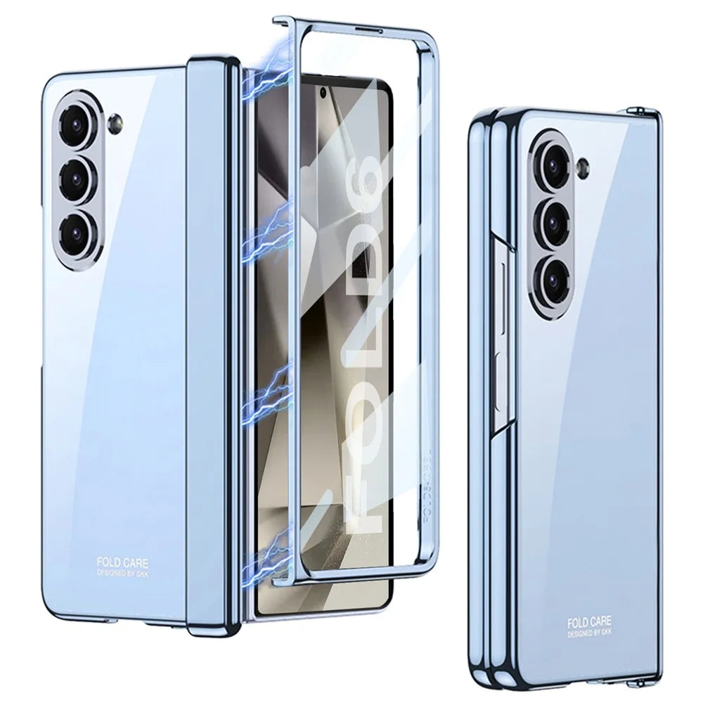 GKK For Samsung Galaxy Z Fold6 5G Case Electroplated Magnetic Hinge PC Phone Cover with Screen Film - Blue - 1