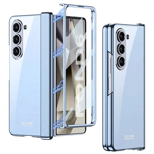 GKK For Samsung Galaxy Z Fold6 5G Case Electroplated Magnetic Hinge PC Phone Cover with Screen Film - Blue - 1