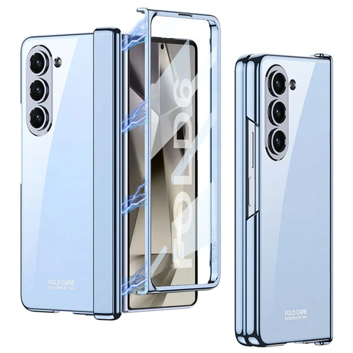 GKK For Samsung Galaxy Z Fold6 5G Case Electroplated Magnetic Hinge PC Phone Cover with Screen Film - Blue - 1