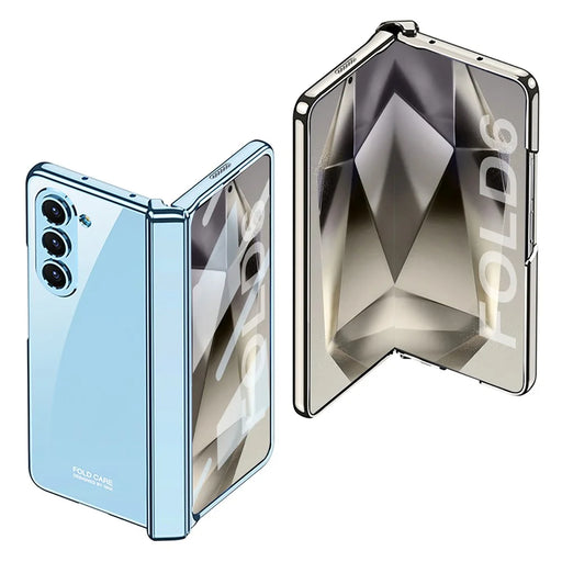 GKK For Samsung Galaxy Z Fold6 5G Case Electroplated Magnetic Hinge PC Phone Cover with Screen Film - Blue - 2