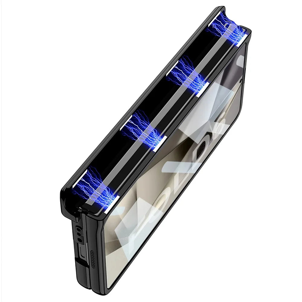 GKK For Samsung Galaxy Z Fold6 5G Case Electroplated Magnetic Hinge PC Phone Cover with Screen Film - Blue - 3