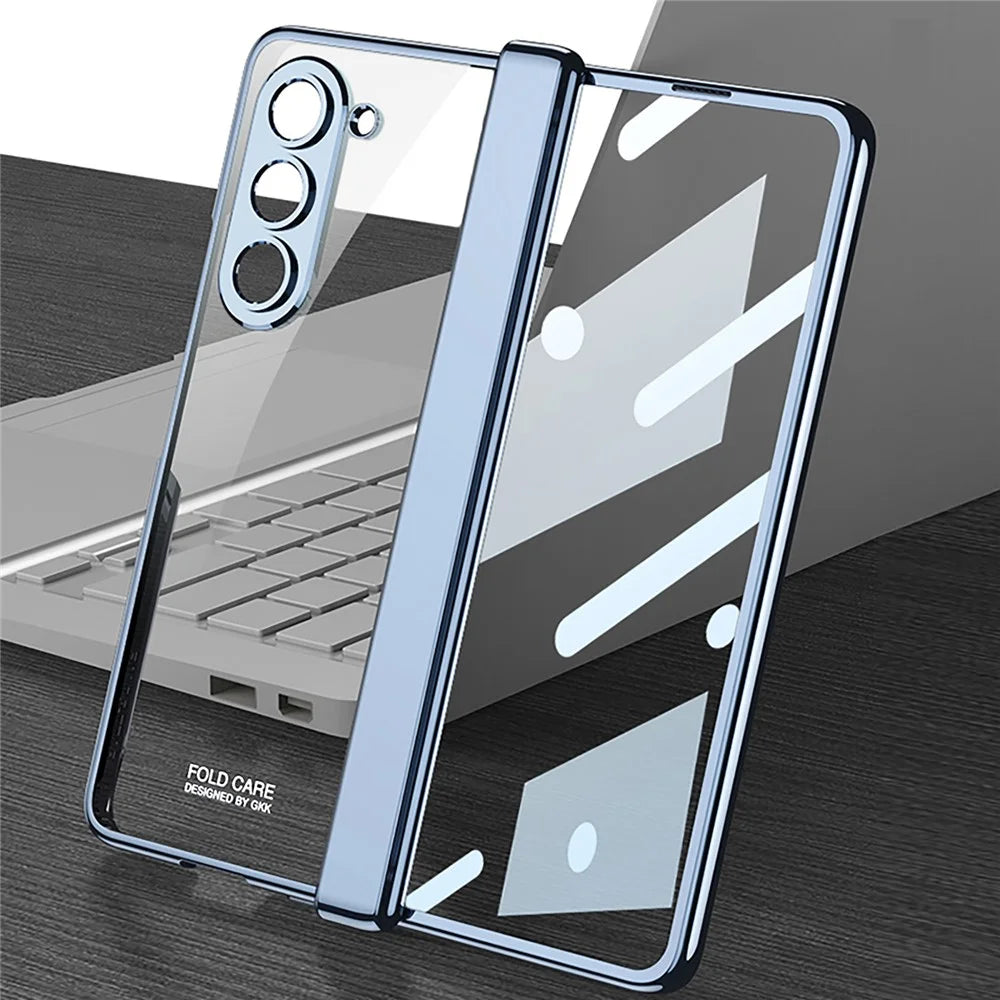 GKK For Samsung Galaxy Z Fold6 5G Case Electroplated Magnetic Hinge PC Phone Cover with Screen Film - Blue - 5