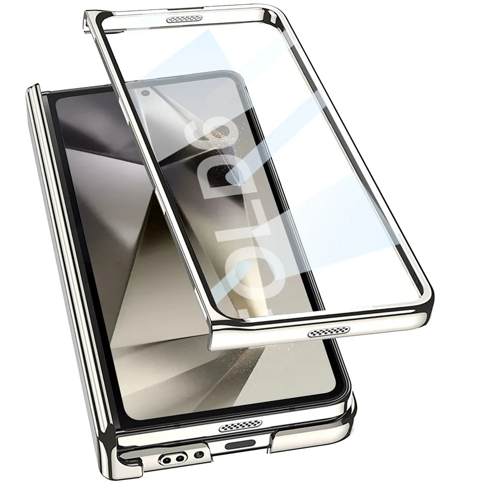 GKK For Samsung Galaxy Z Fold6 5G Case Electroplated Magnetic Hinge PC Phone Cover with Screen Film - Blue - 6