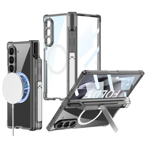 GKK For Samsung Galaxy Z Fold6 5G Case Pen Slot PC Phone Case with Wireless Charging - Transparent Black - 1