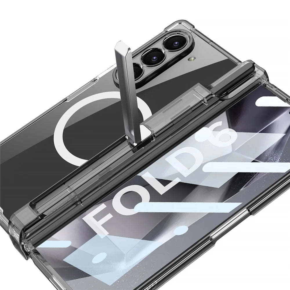GKK For Samsung Galaxy Z Fold6 5G Case Pen Slot PC Phone Case with Wireless Charging - Transparent Black - 3