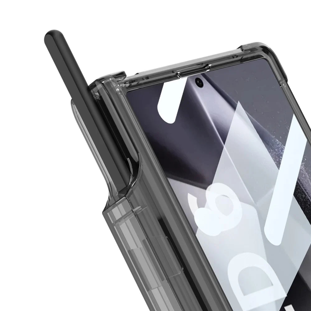 GKK For Samsung Galaxy Z Fold6 5G Case Pen Slot PC Phone Case with Wireless Charging - Transparent Black - 4